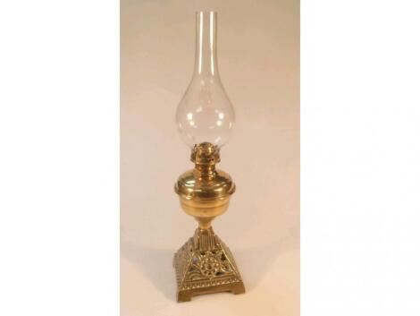 A 19thC brass oil lamp