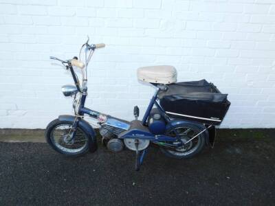 Raleigh Wisp moped, registration JCT 24F, 49cc, petrol, blue, first registered 12/09/1967, historic vehicle taxation class.