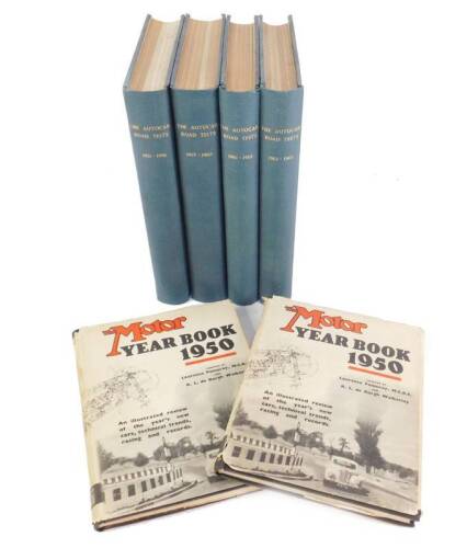 The Auto Car Road Tests, four hard bound blue cloth volumes, 1951-1965, published by Iliffe & Sons, London, together with two copies of The Motor Year Book 1950. (6)