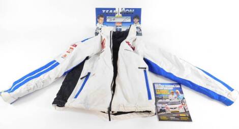 A Ford Team Aon British Touring Car driver's jacket worn by Tom Chilton, Team Aon poster signed by Chilton and Tom Onslow-Cole, and a British Touring Car Championship Official programme. (3)