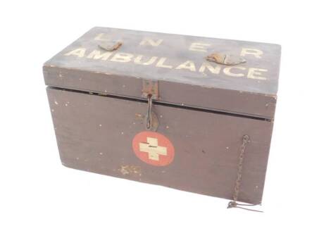 An LNER Railway Ambulance box, containing bandages, 23.5cm H, 39.5cm W, 21cm D.