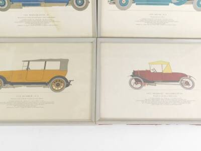 Four framed prints of vintage motorcars, comprising 1928 Hispano-Suiza 45, 1929 Stutz 36.4, 1924 Humber 11.4, and a 1922 Peugeot Quadrilette, 33.5cm x 46cm. - 2