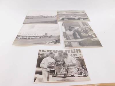 Sport and general Grand Prix motor racing press photographs 1960, showing Stirling Moss, Graham Hill and others at Goodwood, Ken Wharton in his Ferrari Monza, and Jack Brabham at the Grand Prix at Silverstone. (10) - 2