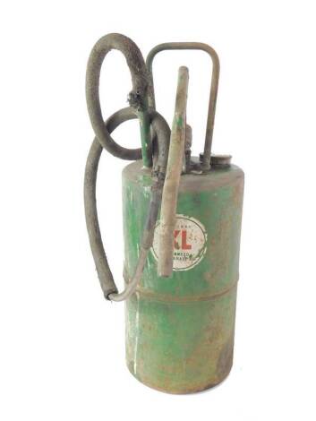 A Castrol green petrol can, cylindrical form, with brass cap, impressed Castrol Ltd NW1, 72cm H.