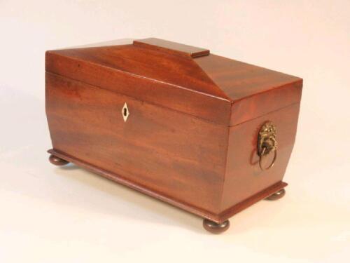 A Regency period mahogany sarcophagus tea caddy