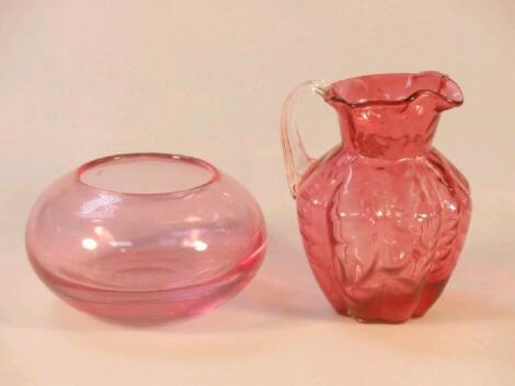 A 20thC pink tinted glass hemispherical bowl