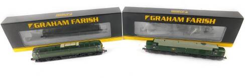 Two Graham Farrish N gauge models of diesel locomotives, comprising Class 47 D1745, BR two tone green, 371-825A, and Class 40 diesel locomotive, D382, BR green late crest, 371-177A, boxed.