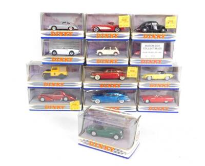 Dinky die cast vintage and sports cars, including a 1948 Tucker Torpedo, Delahaye 145, and a 1955 Ford Thunderbird, boxed, (13)