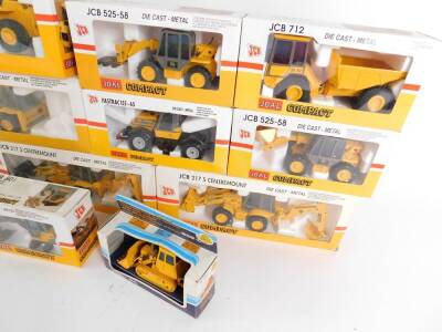 Joal compact die cast models of JCBs, including an articulating dumper, mini excavator, load-all with pallet forks, and a rough terrain fork-lift, boxed. (14) - 2