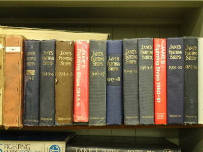 A collection of Jane's Fighting Ships, for 1898 (reprint), 1906-7 (reprint), 1913, 1914, 1915, 1919 (reprint), 1924 (reprint), 1927, 1929, 1930, 1933, 1934, 1935, 1936 (2), 1938, 1939, 1940, 1941, 1942, 1943, 1944-45 (reprint), 1946-1947, 1947-1948, 1949- - 2