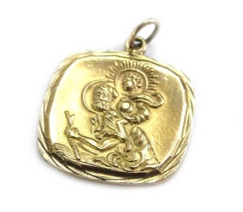 A 9ct gold St Christopher pendant, of square design, 1.7cm W, 3.3g.