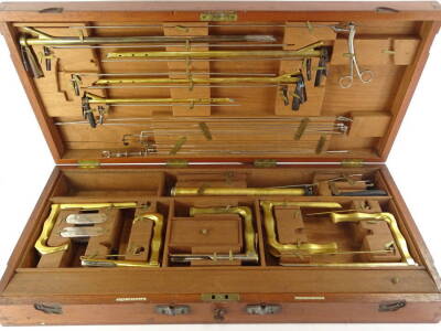 A Comprehensive late 19thC/early 20thC medical set, comprising various brass and other instruments, to include forceps etc., in fitted case labelled Down Bros, makers opposite Guys Hospital, 75cm W. - 3