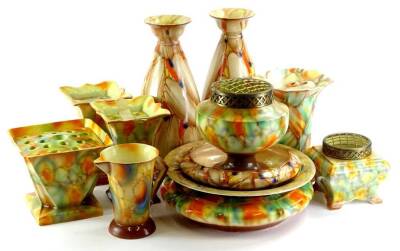 A collection of Falconware pottery, various similar designs and shapes, to include Grecian, Burma etc.