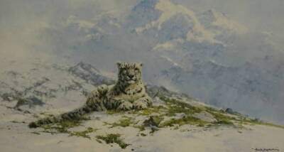 •David Shepherd (1931-2017). Snow Leopard, artist signed limited edition coloured print 465/950, 48cm x 74cm.