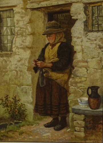 James Smith Morland (1846-1921). Old lady knitting, watercolour, signed and dated 1882, 40cm x 29cm.