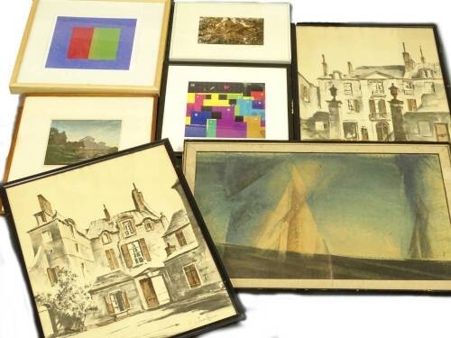 After John Hulse. Continental town houses, coloured prints, a pair, 62cm x 47cm, and other prints.