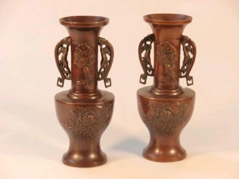 A pair of late 19thC Japanese bronze vases