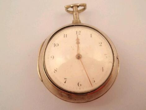 An open faced pair cased silver pocket watch