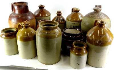 A quantity of stoneware jars, flagon's etc., to include a jug stamped Keyworth of Lincoln.