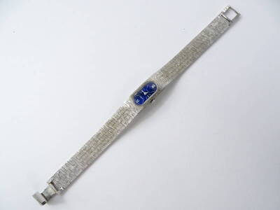 A Corvair 17 jewel lady's cocktail watch, with blue oval dial, on stainless steel strap, boxed. - 2