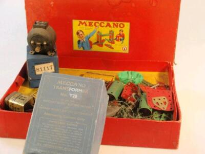 A Meccano no. 6 construction box containing an assortment of