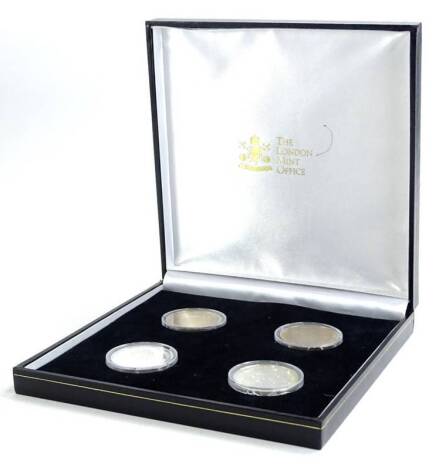 A silver proof four coin set, the 80 Glorious Years produced by the London Mint in presentation packaging etc.