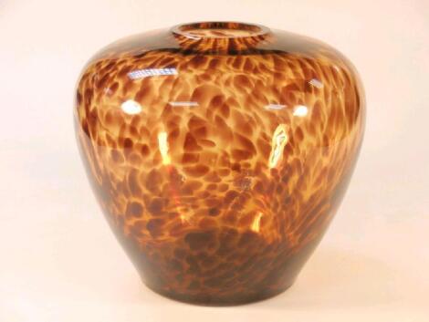 A 20thC ovoid amber glass vase