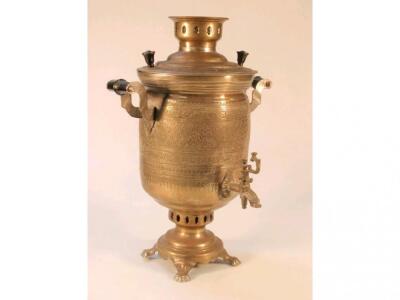 An early 20thC Russian stamped brass samovar