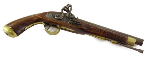 A replica Spanish flintlock pistol, the barrel stamped IUKER021108 Spain, 40cm L.