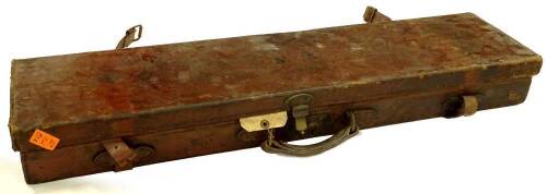 A leather shot gun case, containing various cleaning equipment etc., 82cm L.