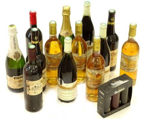Various bottles of mainly French wines, labels (AF)