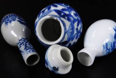 A collection of Chinese miniature porcelain, comprising of a blue and white vase and cover, 11cm H, six duck figures, a Japanese blue and white vase and a further vase decorated with figure on bridge, with three character mark beneath. (a quantity) - 8