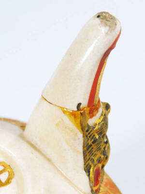 A 19thC Japanese satsuma pottery vase by Hattori Zo of octagonal form with an inverted cylindrical stem, profusely decorated with figures, with gilt highlights, on a circular foot, 17cm H, and a similar two handled koro, each marked beneath. (2) - 15