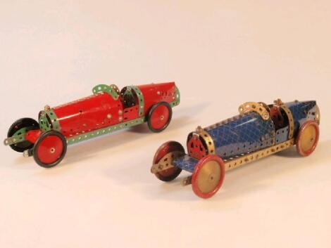 A pair of Meccano built vintage sports cars