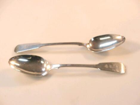 A pair of Victorian silver fiddle pattern tablespoons