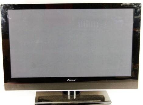 A Pioneer 40 inch colour television, in black trim with wire.