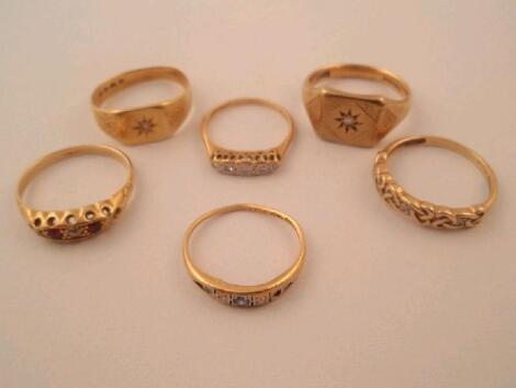 Six stone set rings, various grades