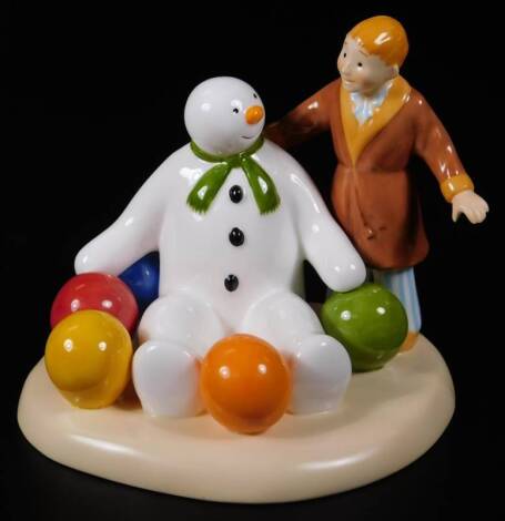 A Coalport Characters The Snowman figure group, Soft Landing, first edition, 11cm H. (boxed with paperwork)