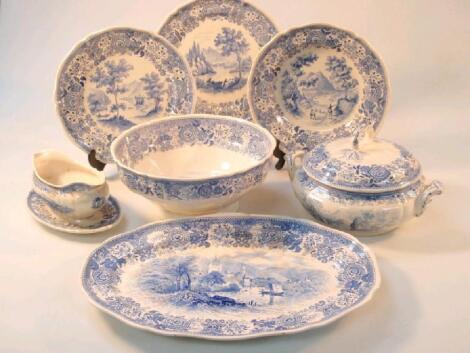 An extensive Villeroy and Boch 'Burgenland' blue transfer printed dinner