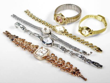 Six ladies wristwatches, of varying design, to include butterfly bracelet, expanding bracelets, etc. (6)