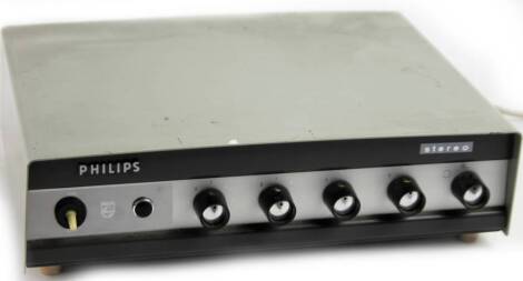 A Philips AG9016 PL12871 vintage stereo, in rectangular case, with articulated front tuning knops, 9cm H, 30cm W, 23cm D, with associated ephemera.