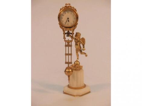 A French gilt metal and white marble Mystery Timepiece