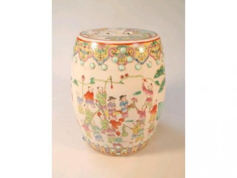 A Chinese famille jeune miniature garden barrel seat