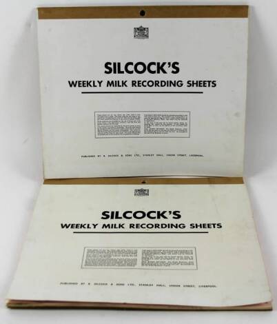 Two mid 20thC Silcock weekly milk recording sheets.