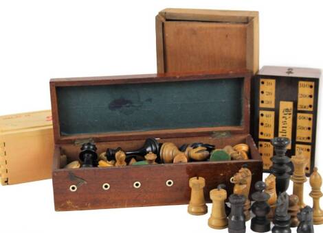 Various games, etc. Staunton style part chess set, another, dominoes, Scott part racing game, etc. (a quantity)