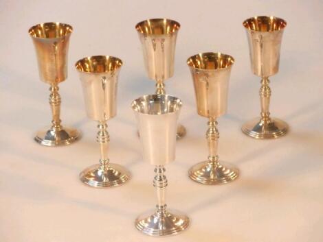 A set of six modern silver liquor goblets