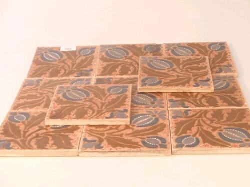 A Doulton and Co patent tile field comprising twelve floral tiles