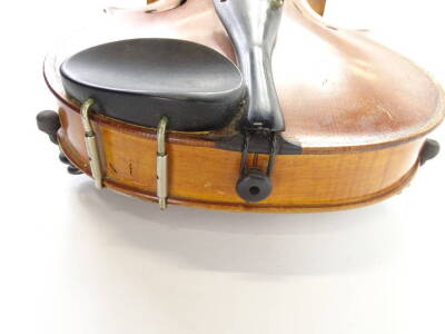 A violin bearing label for Guiseppe Bargelli, with two piece back and dated 1957, length of back 36cm and a violin bow, stamped Grandini, 74cm L. - 5