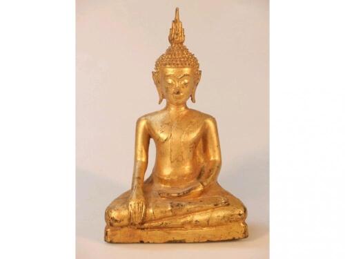 A Thai gilt bronze figure of seated Buddha