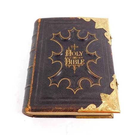 Eadie (Revd John) [Edit.]. The Illustrated National Family Bible, gilt tooled leather with brass strap work, published by John Harrop, Manchester.